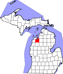 Map of Michigan highlighting Grand Traverse County