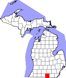 State map highlighting Hillsdale County