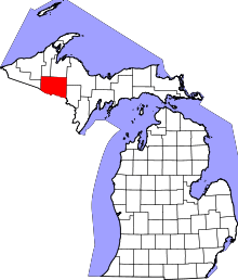Map of Michigan highlighting Iron County