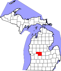 Map of Michigan highlighting Montcalm County