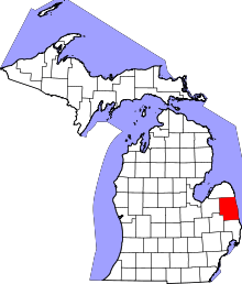 State map highlighting Sanilac County