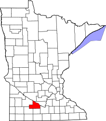 Map of Minnesota highlighting Brown County