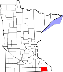 Map of Minnesota highlighting Fillmore County