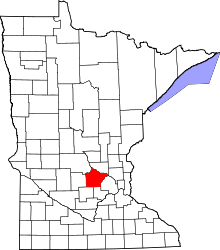 Map of Minnesota highlighting Wright County