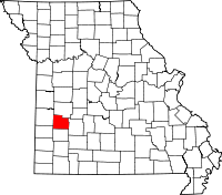 A state map highlighting Cedar County in the southwestern part of the state.