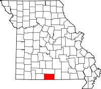 Map of Missouri highlighting Ozark County