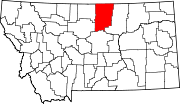Map of Montana highlighting Blaine County