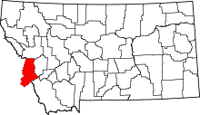 Map of Montana highlighting Ravalli County