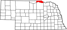 Map of Nebraska; county on northern border