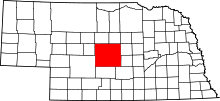 Map of Nebraska highlighting Custer County