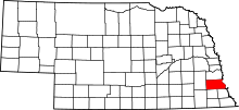 Map of Nebraska highlighting Otoe County
