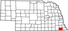 Map of Nebraska highlighting Pawnee County