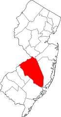 Map of New Jersey highlighting Burlington County