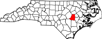 Map of North Carolina highlighting Wayne County