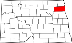 Map of North Dakota highlighting Walsh County