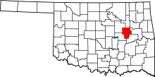 Map of Oklahoma highlighting Okmulgee County