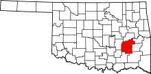 Map of Oklahoma highlighting Pittsburg County