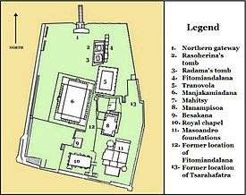 Map showing eleven structures of various sizes, overlaid on top of the earliest map