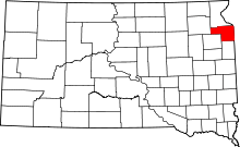 Map of South Dakota highlighting Grant County