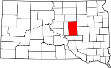 Map of South Dakota highlighting Hand County