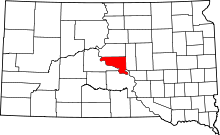 Map of South Dakota highlighting Hughes County