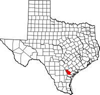 Map of Texas highlighting Bee County