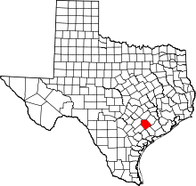 Map of Texas highlighting Lavaca County