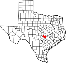 Map of Texas highlighting Travis County