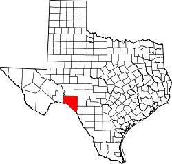 Map of Texas highlighting Val Verde County
