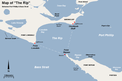 Map of the Queenscliff peninsula and the entrance to Port Phillip