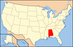 Map of the United States highlighting Alabama