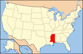 Map of the United States highlighting Mississippi