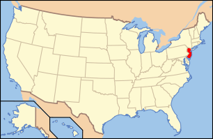 A map of the United States with New Jersey highlighted in red