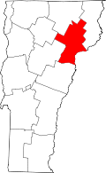 Map of Vermont highlighting Caledonia County