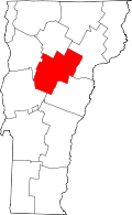 Map of Vermont highlighting Washington County