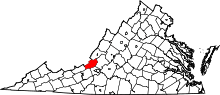 Map of Virginia highlighting Craig County