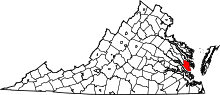 Map of Virginia highlighting Gloucester County