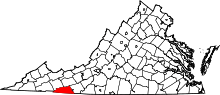 Map of Virginia highlighting Grayson County
