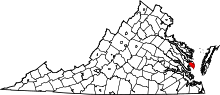 Map of Virginia highlighting Mathews County