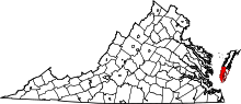 Map of Virginia highlighting Northampton County