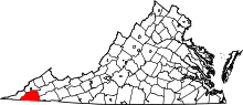Map of Virginia highlighting Scott County