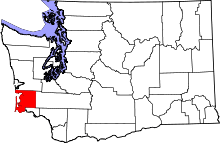 Map of Washington highlighting Pacific County