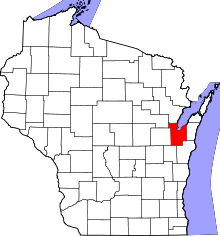 Map of Wisconsin highlighting Brown County