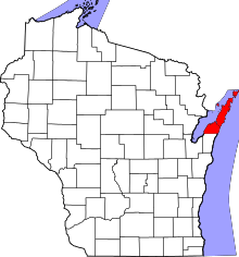 Map of Wisconsin highlighting Door County