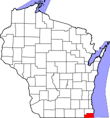 Map of Wisconsin highlighting Kenosha County