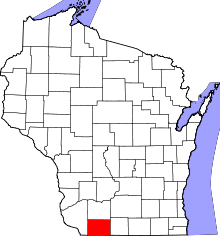 Map of Wisconsin highlighting Lafayette County