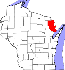 Map of Wisconsin highlighting Marinette County