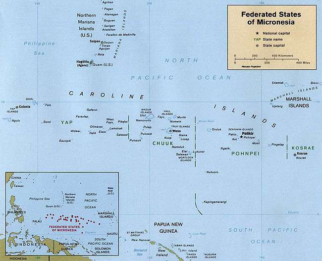 The eastern Caroline Islands, showing Pohnpei and Kosrae.