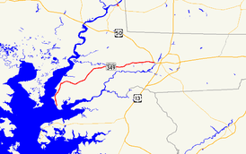 A map of Wicomico County, Maryland showing major roads.  Maryland Route 349 runs from Nanticoke east to Salisbury.
