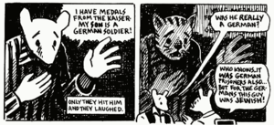 Two comics panels, in which the cartoonist cannot decide to depict a character as a mouse or a cat.